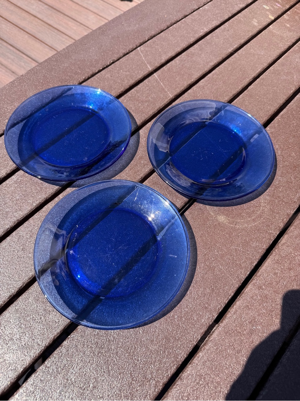 Vintage - Set of Three Cobalt Blue Glass Dessert Plates